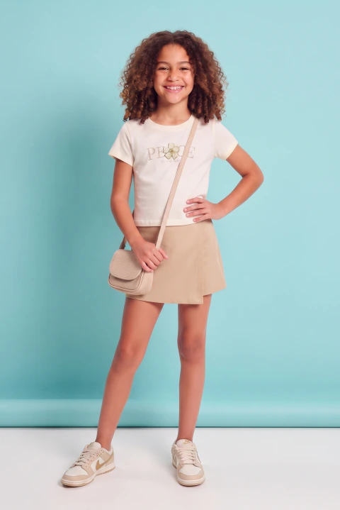 Conjunto Infantil Feminino Blusa Algodão e Shorts-Saia Envelope