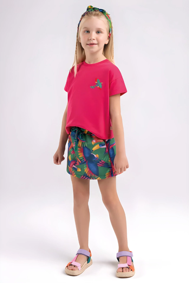 Conjunto Infantil Menina em Meia Malha e Moletom Estampado