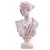 Escultura de mármore bege representando uma figura feminina clássica, com detalhe em drapeado na vestimenta e cabelo preso.