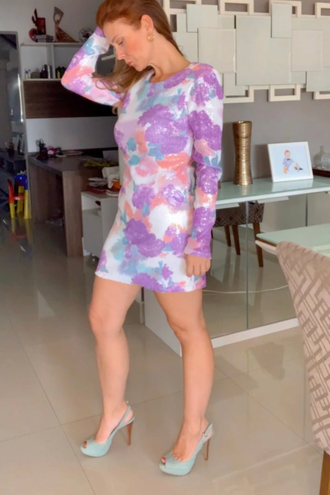 Vestido paetê flora Angie