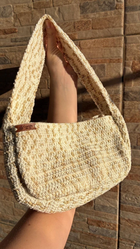 Bolsa baguete Crochê Off com verde - comprar online