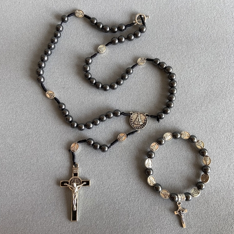 Kit Aparecida - Terço Hematita + Pulseira Hematita