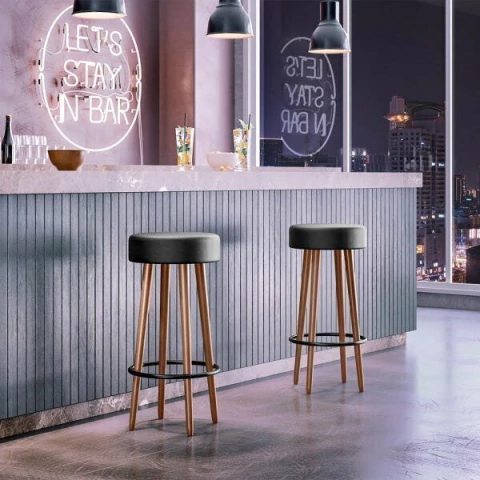 Kit 2 Banquetas Banco Alto Berlin Couro