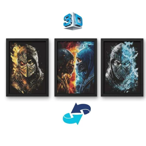 Quadro 3D Mortal Kombat - Scorpion vs Sub Zero