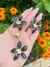 Kit Colar e Brinco Flor de Liz Preto