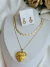 Kit Relicário, Chocker e Brinco Coração Folheado a Ouro 18k