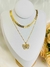 Colar Duplo Borboleta Cravejada e Escama Folheado a Ouro 18K