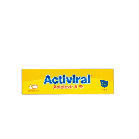 Tubo de crema Activiral 5 % (aciclovir) de Labquifar, 15 g, indicada para herpes labial y genital inicial.