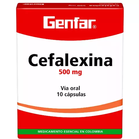 Compra Cefalexina 500 mg x 10 cáps Genfar en www.mifarmacia.co. Antibiótico oral eficaz contra infecciones respiratorias, urinarias y de piel.
