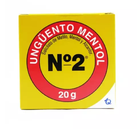 Frasco de ungüento Al Mentol N°2 20 g con salicilato de metilo, mentol y alcanfor, para aplicación tópica para aliviar dolor muscular y articular leve.