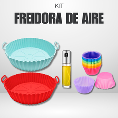 Kit Freidora de Aire: 2x1 Bandeja Silicona + Rociador de Aceite + Molde Silicona Muffins x12