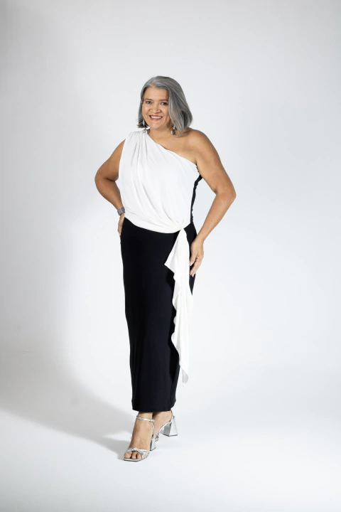 VESTIDO PAOLA OMBRO SÓ E CASCATA - comprar online