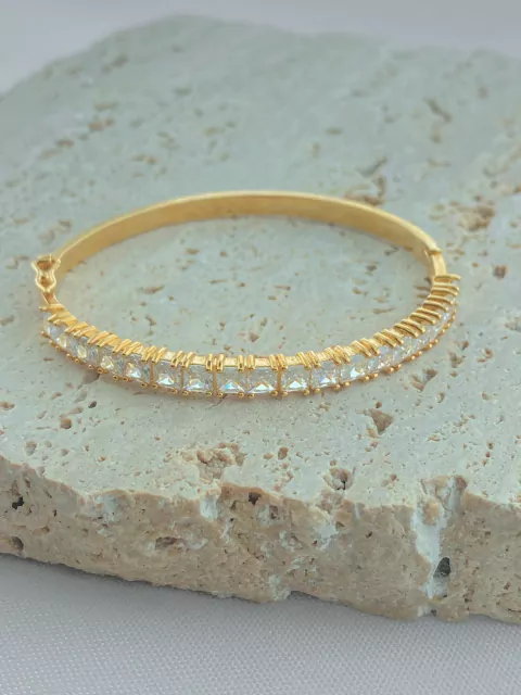 BRACELETE RIGIDO CRISTAL FOLHADO A OURO