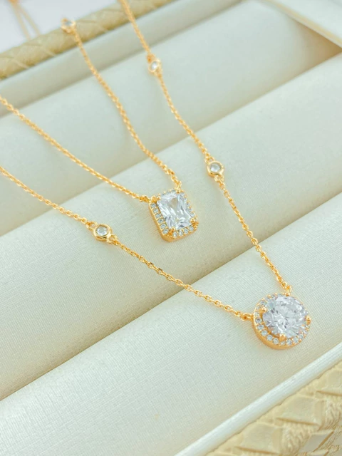 COLAR PONTOS DE LUZ BORDAS CRAVEJADAS FOLHADO A OURO