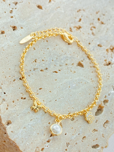 PULSEIRA INFANTIL PINGENTES FOLHADO A OURO