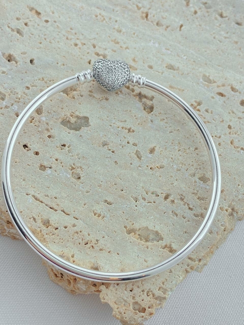PULSEIRA BRACELETE CORAÇÃO CRAVEJADO PRATA 925 PARA BERLOQUES