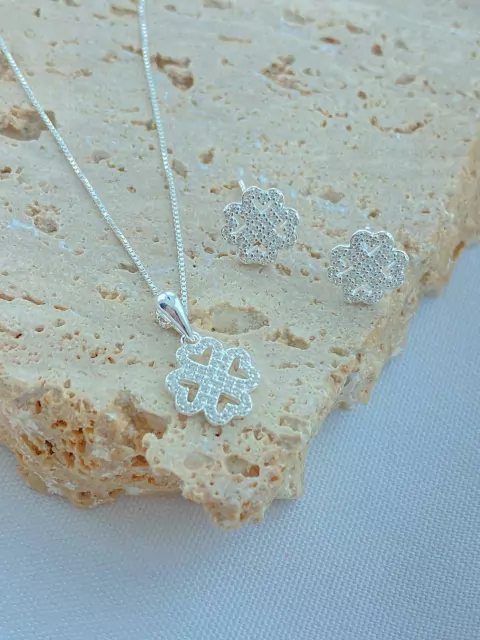 CONJUNTO TREVO PRATA 925