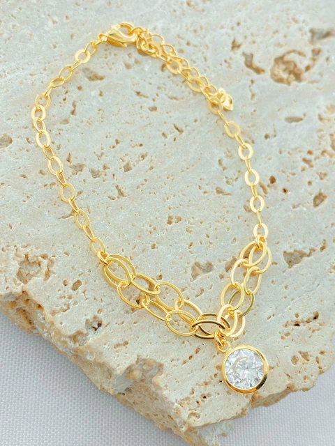 PULSEIRA ELOS DUPLOS PONTO DE LUZ FOLHADO A OURO