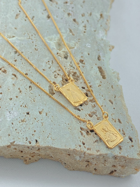 ESCAPULARIO JESUS/ NOSSA SENHORA APARECIDA 1,0cm FOLHEADO A OURO 18K