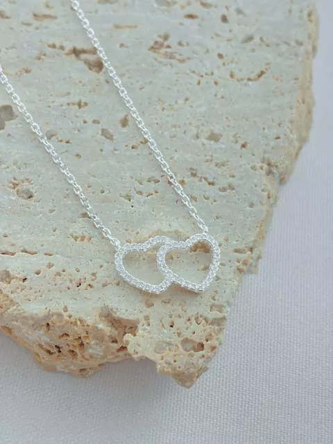 GARGANTILHA PRATA 925 CORAÇÕES CRAVEJADOS 40 CM+EXTENSOR