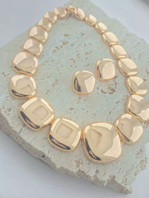 CONJUNTO BLOCOS DOURADOS FOLHADO A OURO