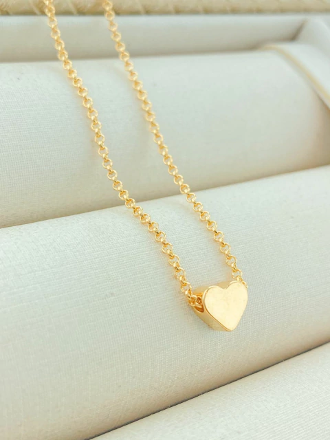 COLAR CHOKER ELO PORTUGUÊS COM PINGENTE CORAÇÃO FOLHADO A OURO