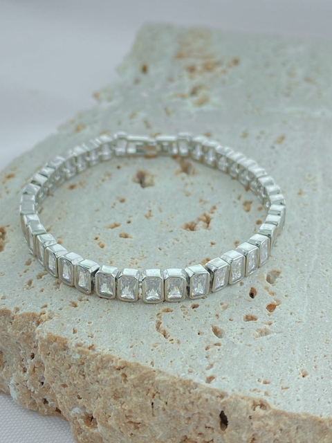 PULSEIRA CRISTAIS ENCAPSULAODOS QUADRADOS RODIO BRANCO
