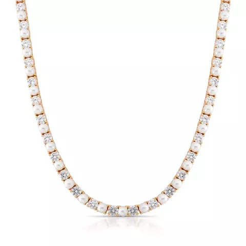 Colar Riviera Duo Perolas Shell e Zircônias Cristal 4mm Três Garras