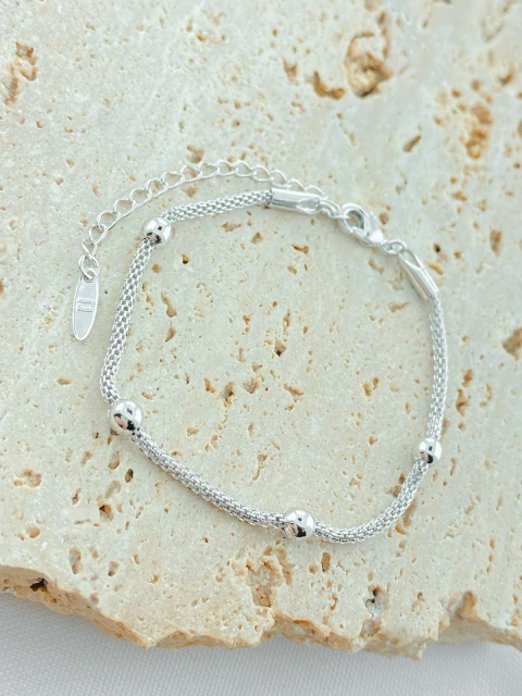 PULSEIRA BOLINHAS LISAS RODIO BRANCO