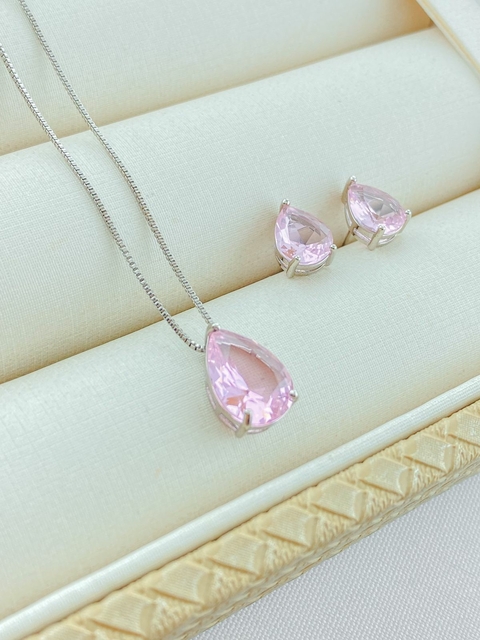 CONJUNTO PONTO DE LUZ CRISTAL ROSA- RÓDIO BRANCO
