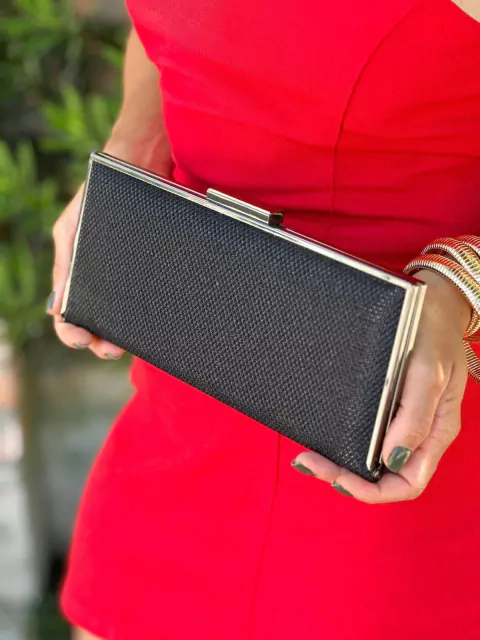 BOLSA DE FESTA TIPO CLUTCH ALONGADA PRETA COM BRILHO