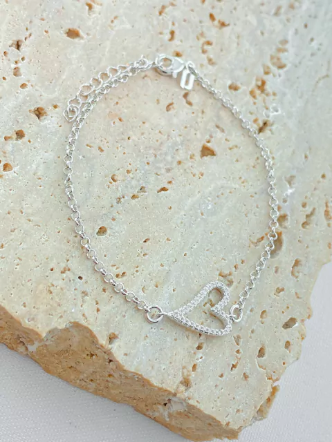 PULSEIRA CORAÇÃO CRAVEJADO RODIO BRANCO