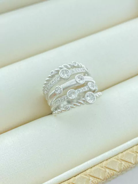 ANEL MAXI LARGO COM DETALHES PONTOS DE LUZ RODIO BRANCO