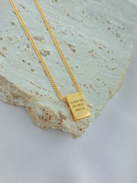 COLAR LIVRAI-ME DE TODO MAL 1,2cm FOLHEADO A OURO 18K