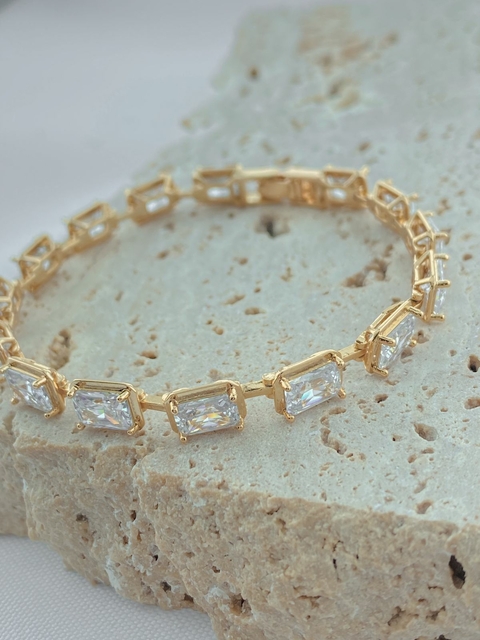 PULSEIRA CRISTAIS QUADRADOS FOLHADO A OURO
