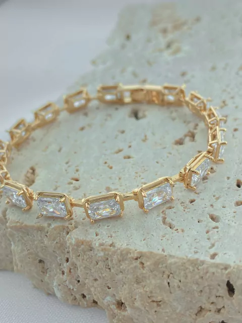 PULSEIRA CRISTAIS QUADRADOS FOLHADO A OURO