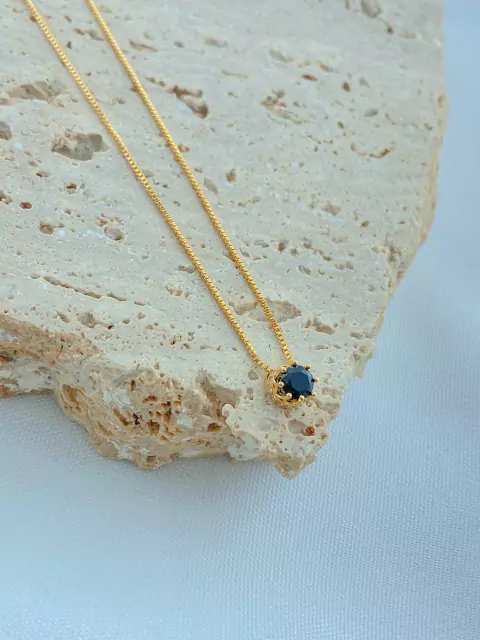 GARGANTILHA PONTO DE LUZ PRETO 5mm COM LATERAL CRAVEJADA FOLHEADO A OURO 18K