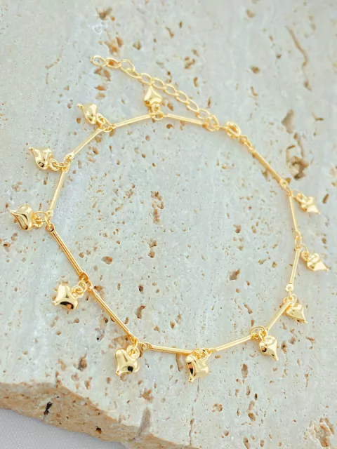 TORNOZELEIRA CANUTILHOS COM CORAÇÕES FOLHADO A OURO