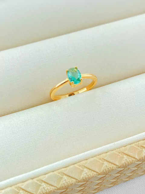 ANEL PONTO DE LUZ VERDE FOLHADO A OURO