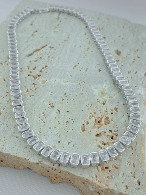 COLAR RIVIERA ENCAPSULADA QUADRADA RODIO BRANCO