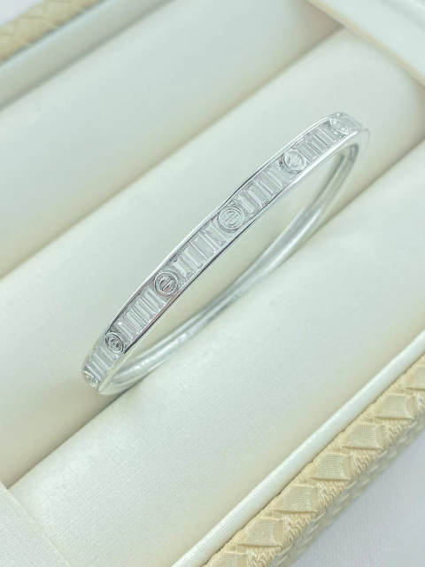 PULSEIRA BRACELETE NAVETES CRISTAL RODIO BRANCO