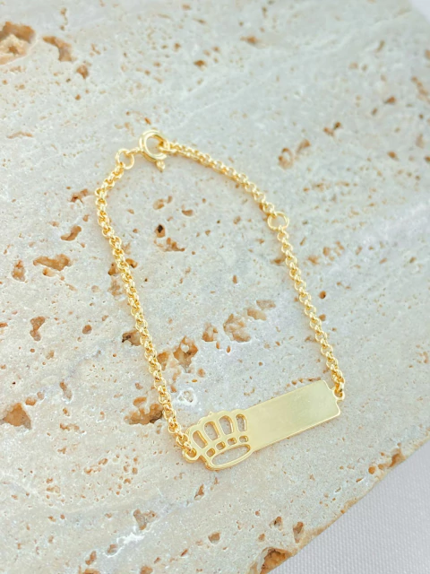 PULSEIRA INFANTIL PERSONALIZÁVEL CHAPINHA COM COROA FOLHADO A OURO