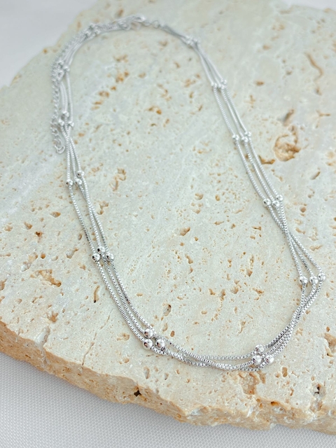 COLAR CHOKER COMPOSIÇÃO BOLINHAS RODIO BRANCO