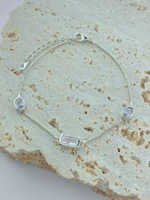 PULSEIRA DELICADA CRISTAL AZUL E BRANCO - RÓDIO BRANCO