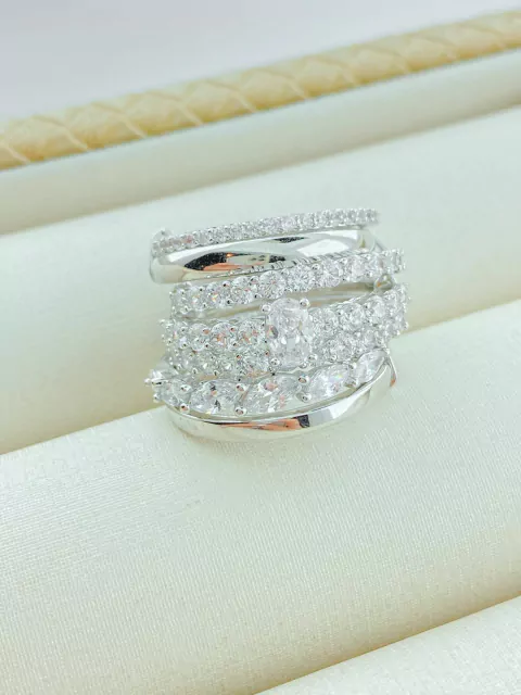 ANEL SETE ELOS CRISTAL CRAVEJADO RODIO BRANCO