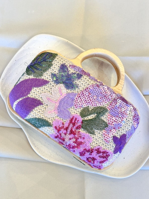 CLUTCH ALÇA AMADEIRADA PAETÊ COLORS LILÁS