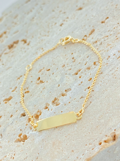 PULSEIRA INFANTIL PLAQUINHA PERSONALIZÁVEL FOLHADO A OURO