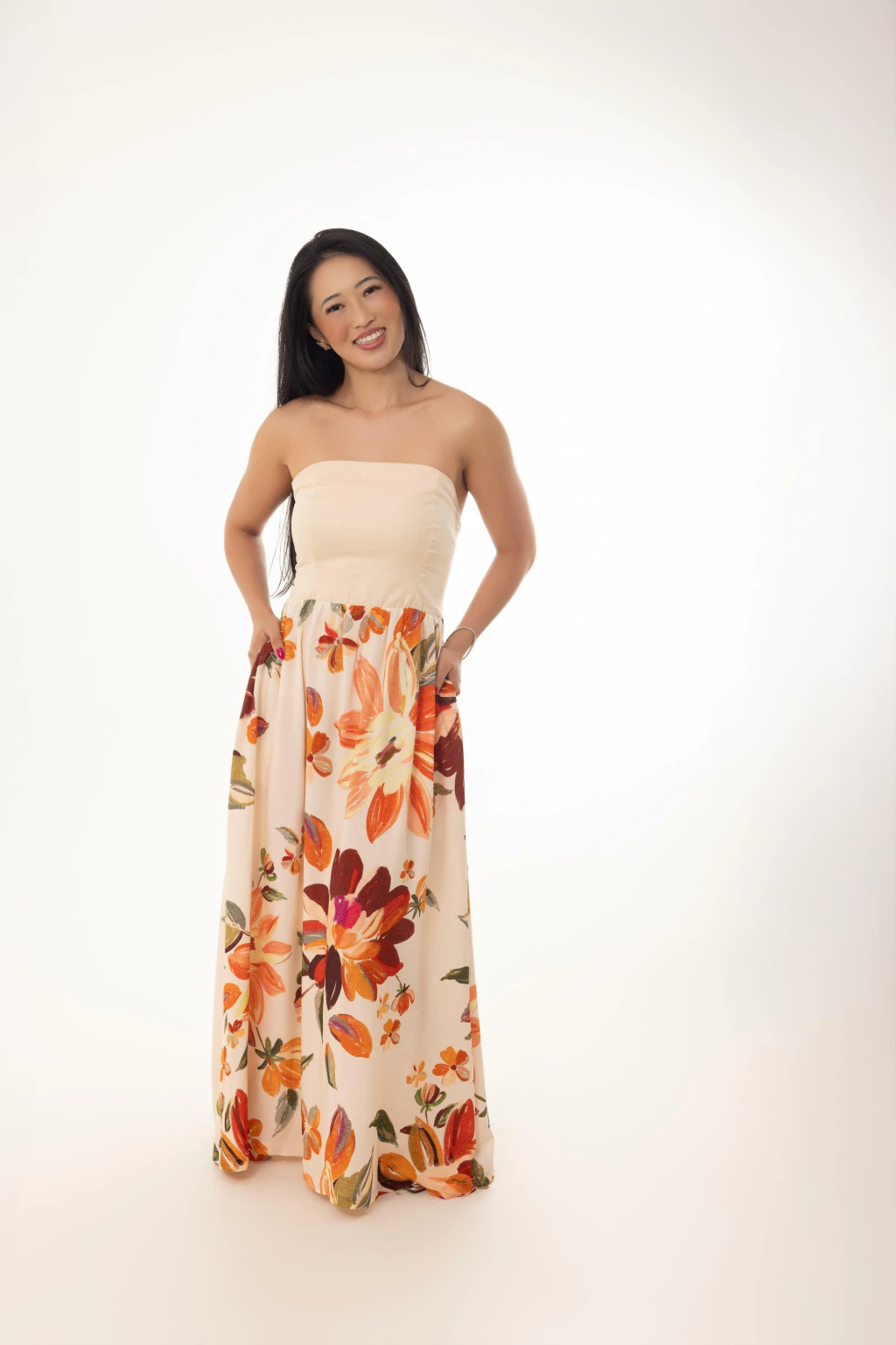 VESTIDO TOMARA QUE CAIA AQUARELA FLORAL