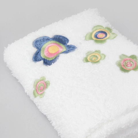 Toalla Visita Franco Valente 100% Algodón 450 Gr Bordado Flores Azul - comprar online