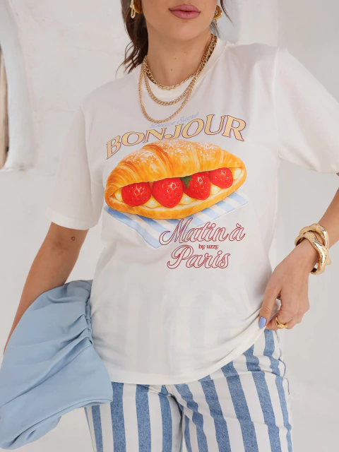 Camiseta Feminina Bonjour Off Uzzy Algodão - comprar online